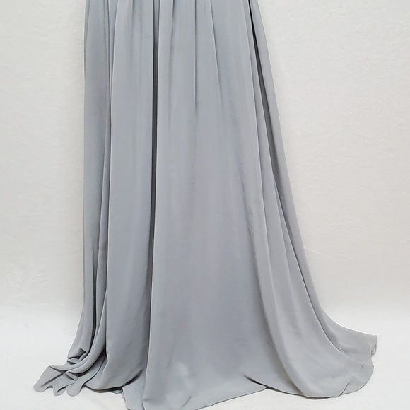 KANALI K Dove Grey Chiffon Pleated Surplice Neckline Empire Waist Maxi Dress 6 - Picture 7 of 14